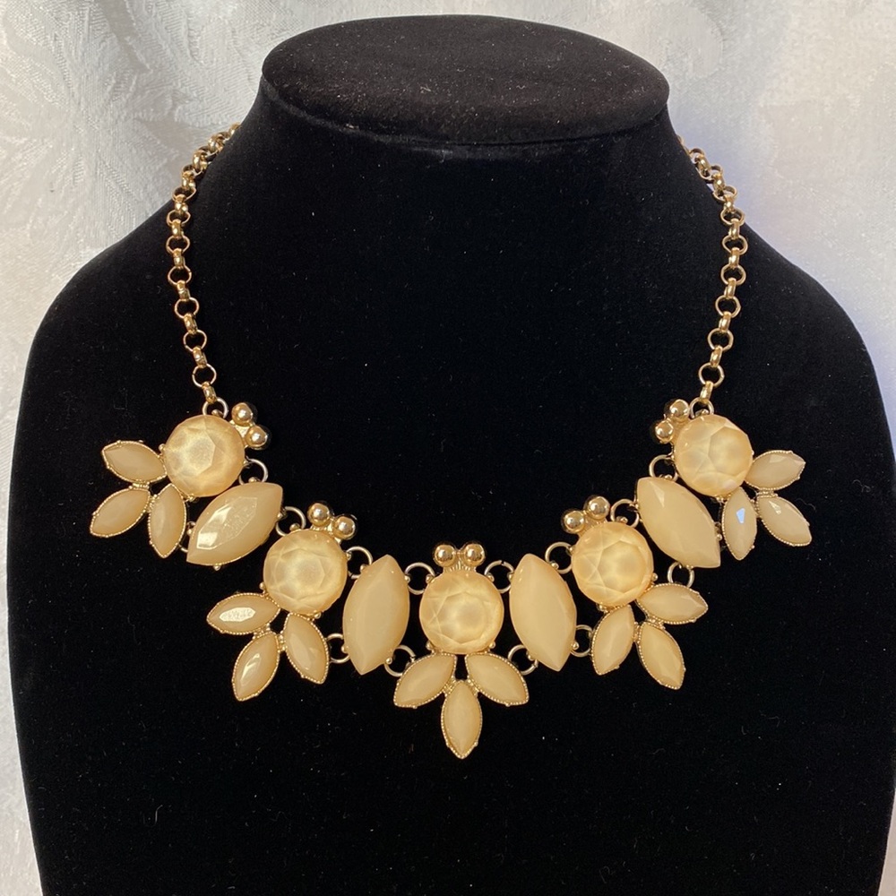 Statement necklace, gold tone with beige stones. Perfect condition